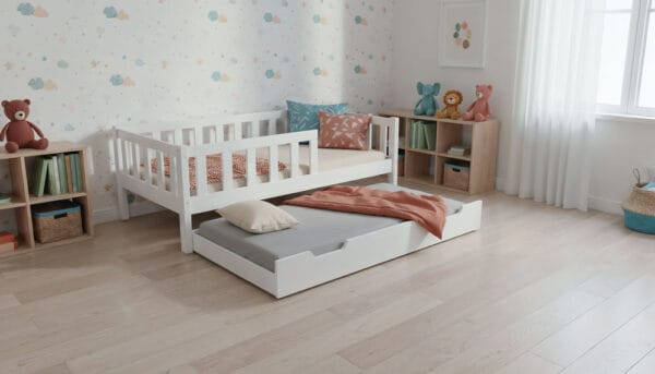Łóżko dziecięce LULLU – wysokie nóżki z szufladą