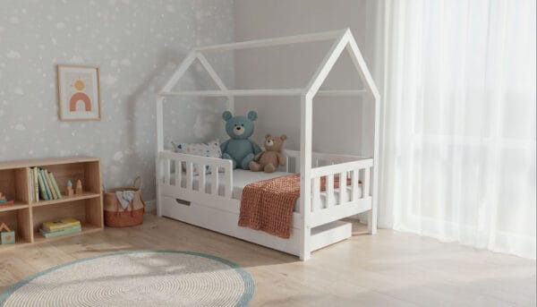 Łóżko domek LULLU - wysokie nóżki z szufladą