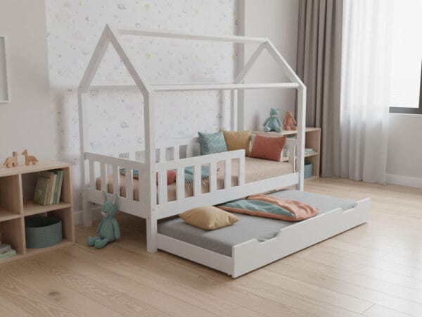 Łóżko domek LULLU - wysokie nóżki z szufladą