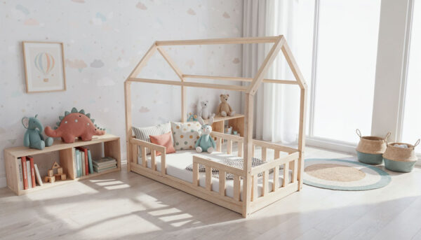 TUTU-domek-niskie-nózki-naturalne-dewno-duże-okno Łóżko domek TUTU - niskie nóżki