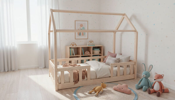 TUTU-łózko-domek-naturalne-drewno-niskie-nózkii-liski Łóżko domek TUTU - niskie nóżki