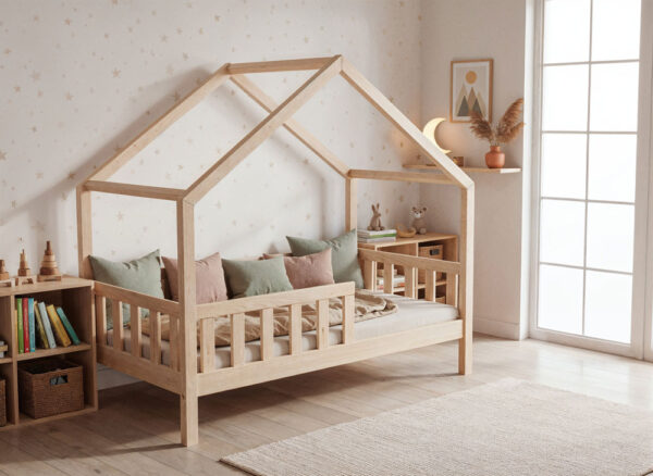 Łóżko domek LULLU - wysokie nóżki, szeroki dach