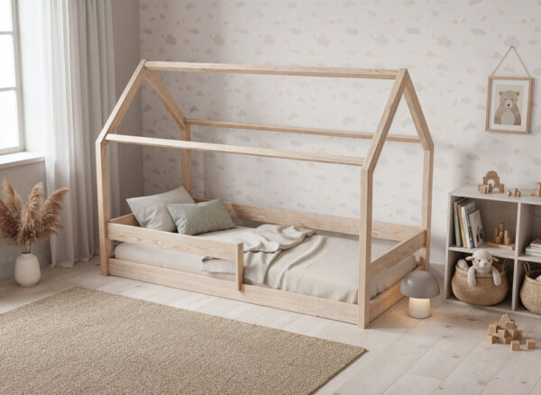 mimi-łózko-domek-niskie-nózki-naturalne-drewno Łóżko domek MIMI - niskie nóżki