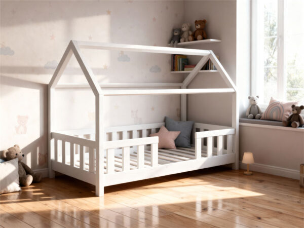 tutu-łózko-domek-białe-w-pokoju-misie-na-oknie Łóżko domek TUTU - wysokie nóżki