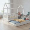BUBU-łózko-doemk-wysokie-nózki-z-szuflada-na-materac-wysunięta-kolor-biały Łóżko domek BUBU - wysokie nóżki z szufladą