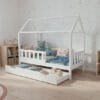 BUBU-łózko-doemk-wysokie-nózki-z-szuflada-na-przechopwywanie-wysunięta-kolor-biały Łóżko domek BUBU - wysokie nóżki z szufladą